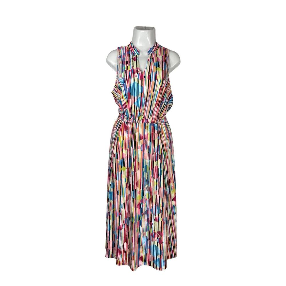 Anne Klein Plus Size 0X Multi Color Striped Sleeveless Dress Pocket 12W Stretch
